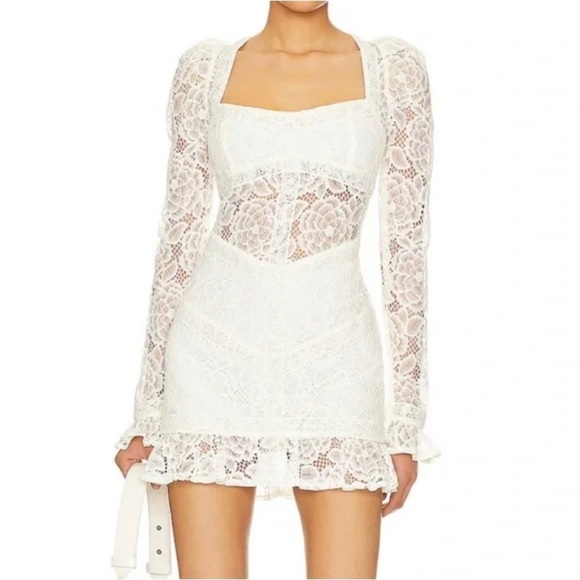 For Love and Lemons Cleo Mini Lace Dress in Ivory  Size XL NWT - Picture 5 of 14